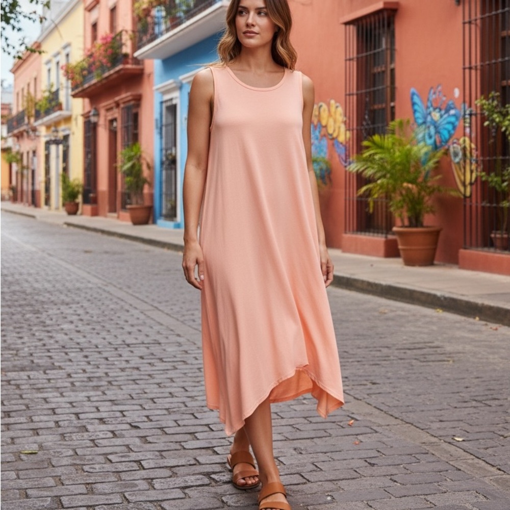 Frank & Eileen Easy Side Slit‎ Relaxed Tank Midi Dress Size Medium Coral Pink